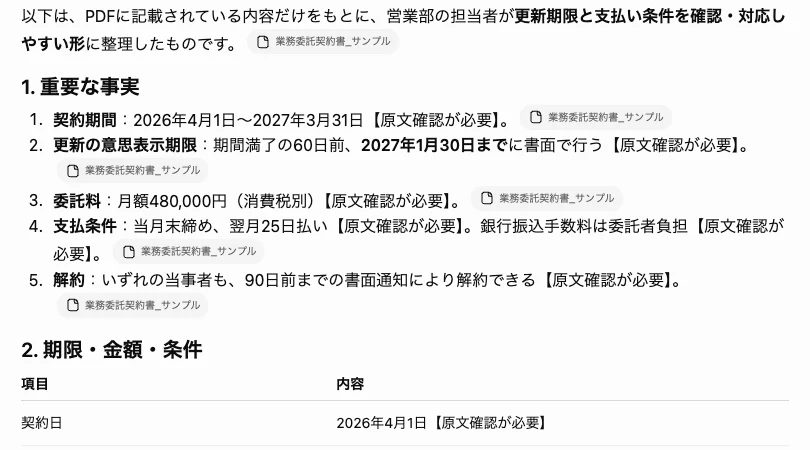 情報と行動が別々に整理されていればOKです（画面の例）